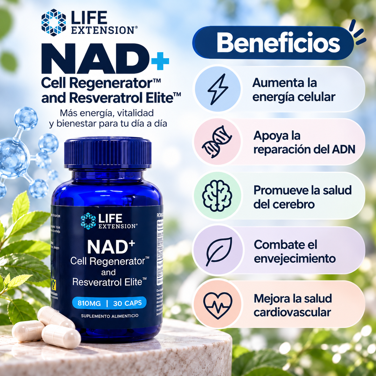 NAD+ Regenerador celular y Resveratrol Elite