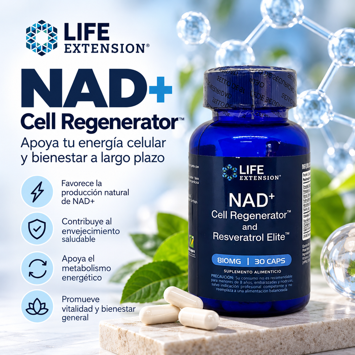 NAD+ Regenerador celular y Resveratrol Elite